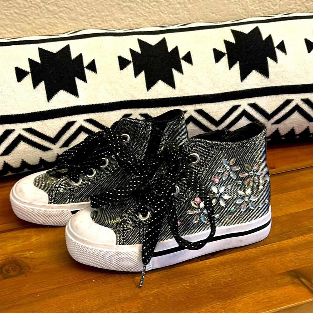 Girls black sparkly zip high tops toddler size 9